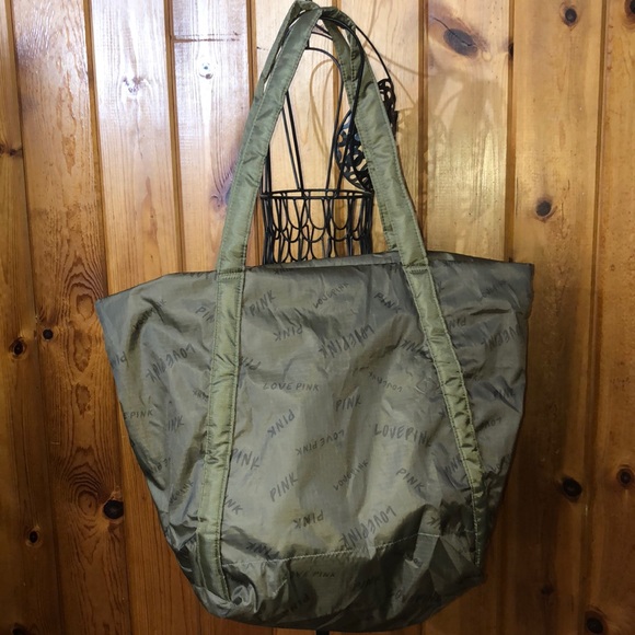 Pink Victoria’s Secret Olive green weekend tote bag and pouch large workout bag - Picture 6 of 16